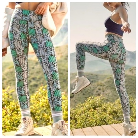 Free People Movement lose control daisy check blue green leggings 37433 - Picture 1 of 16